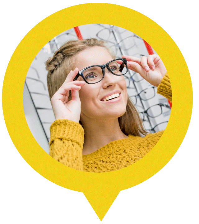 woman in glasses after eye exam